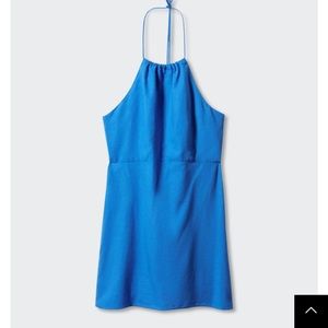 NWOT Mango Blue Linen Open Back Dress